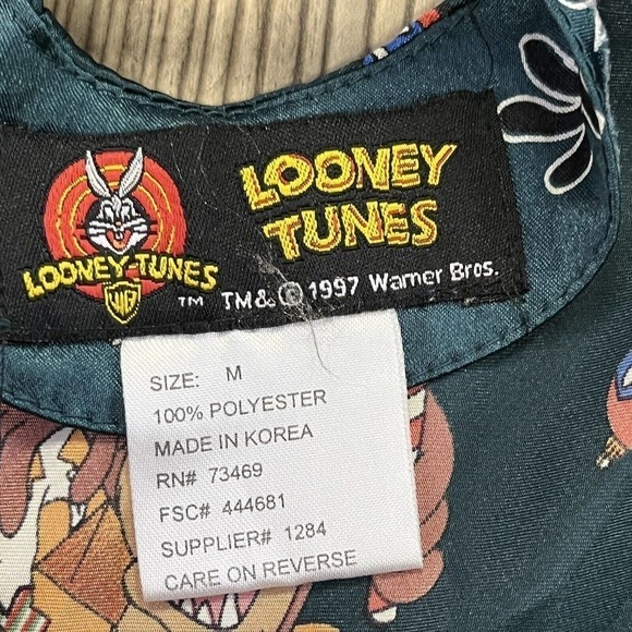 LOONEY Tunes Christmas Nightgown Vintage Medium Slip Chemise Pajamas Green - Picture 5 of 8